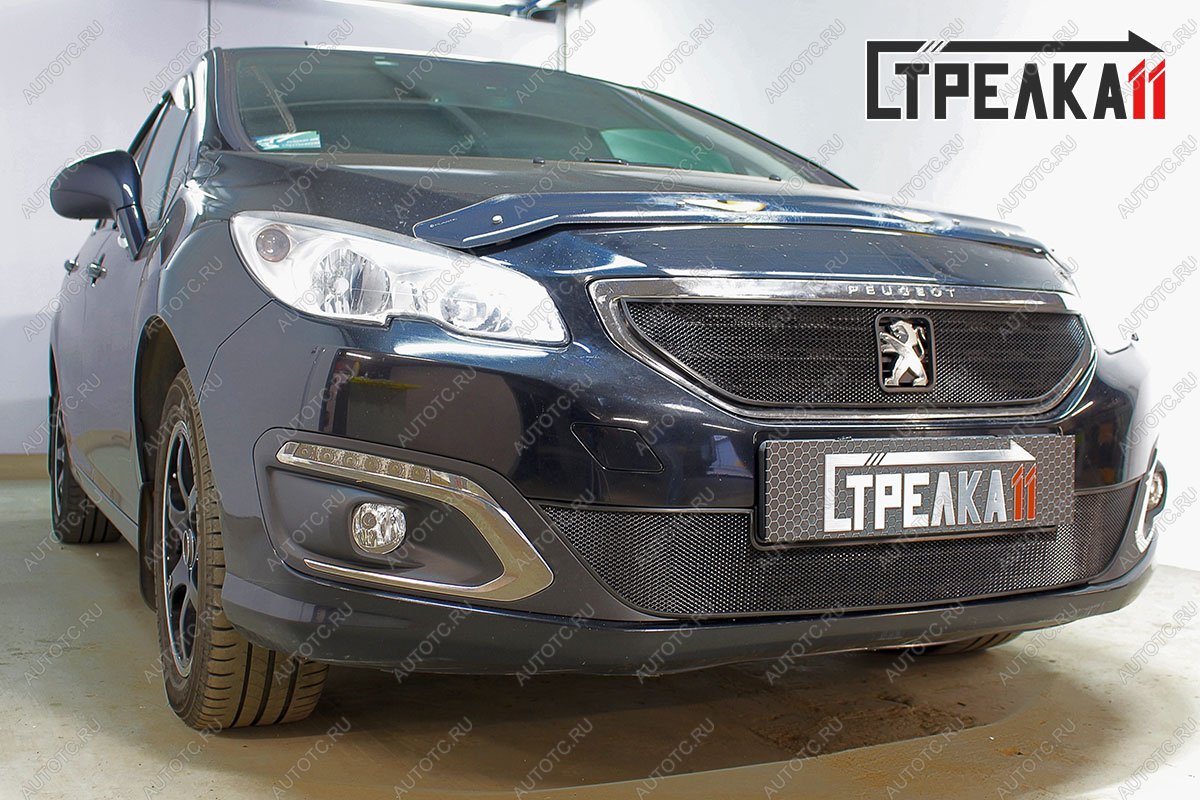 3 179 р. Защита радиатора (верх) Стрелка11 Стандарт  Peugeot 408 (2015-2022) рестайлинг (хром)  с доставкой в г. Владивосток