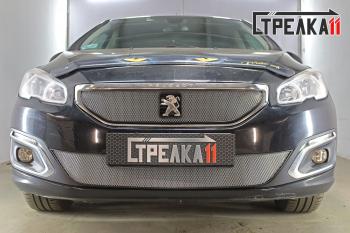 3 179 р. Защита радиатора (верх) Стрелка11 Стандарт  Peugeot 408 (2015-2022) рестайлинг (хром)  с доставкой в г. Владивосток. Увеличить фотографию 2