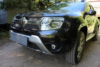 2 559 р. Защита радиатора (верх) Стрелка11 Стандарт Renault Duster HS рестайлинг (2015-2021) (черная)  с доставкой в г. Владивосток. Увеличить фотографию 2