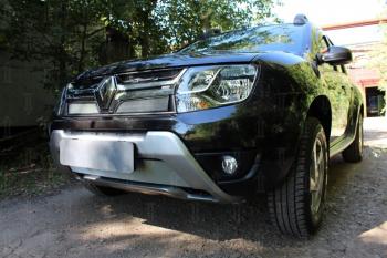 2 689 р. Защита радиатора (верх) Стрелка11 Стандарт  Renault Duster  HS (2015-2021) рестайлинг (хром)  с доставкой в г. Владивосток. Увеличить фотографию 2