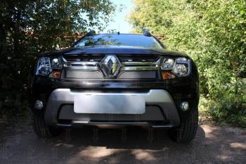 2 689 р. Защита радиатора (верх) Стрелка11 Стандарт  Renault Duster  HS (2015-2021) рестайлинг (хром)  с доставкой в г. Владивосток. Увеличить фотографию 3