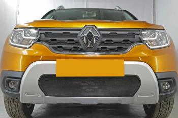 3 499 р. Защита радиатора (верх, 4 части) Стрелка11 Стандарт Renault Duster HM рестайлинг (2021-2024) (черная)  с доставкой в г. Владивосток. Увеличить фотографию 3