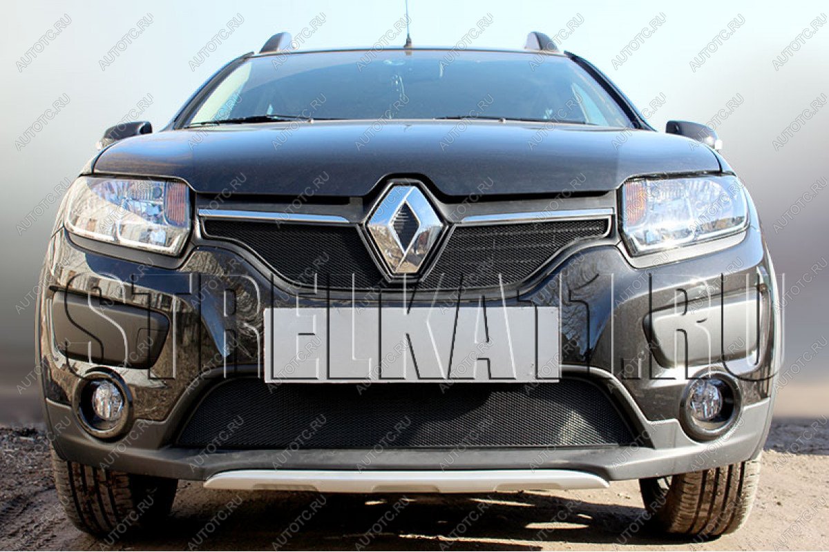 2 799 р.  Защита радиатора Стрелка11 Стандарт Renault Logan 2 дорестайлинг (2014-2018) (черная)  с доставкой в г. Владивосток