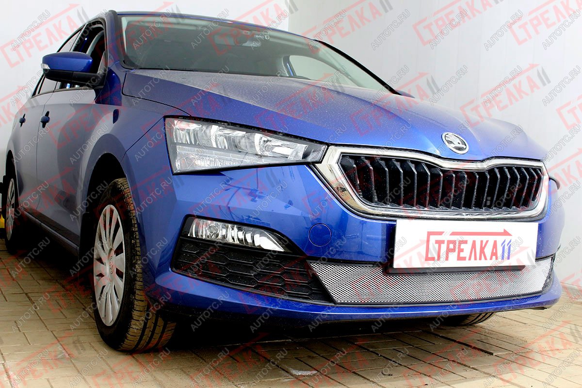 3 299 р. Защита радиатора (низ) Стрелка11 Стандарт  Skoda Rapid  MK2 (2019-2024) (хром)  с доставкой в г. Владивосток