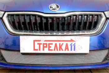 3 299 р. Защита радиатора (низ) Стрелка11 Стандарт  Skoda Rapid  MK2 (2019-2024) (хром)  с доставкой в г. Владивосток. Увеличить фотографию 2