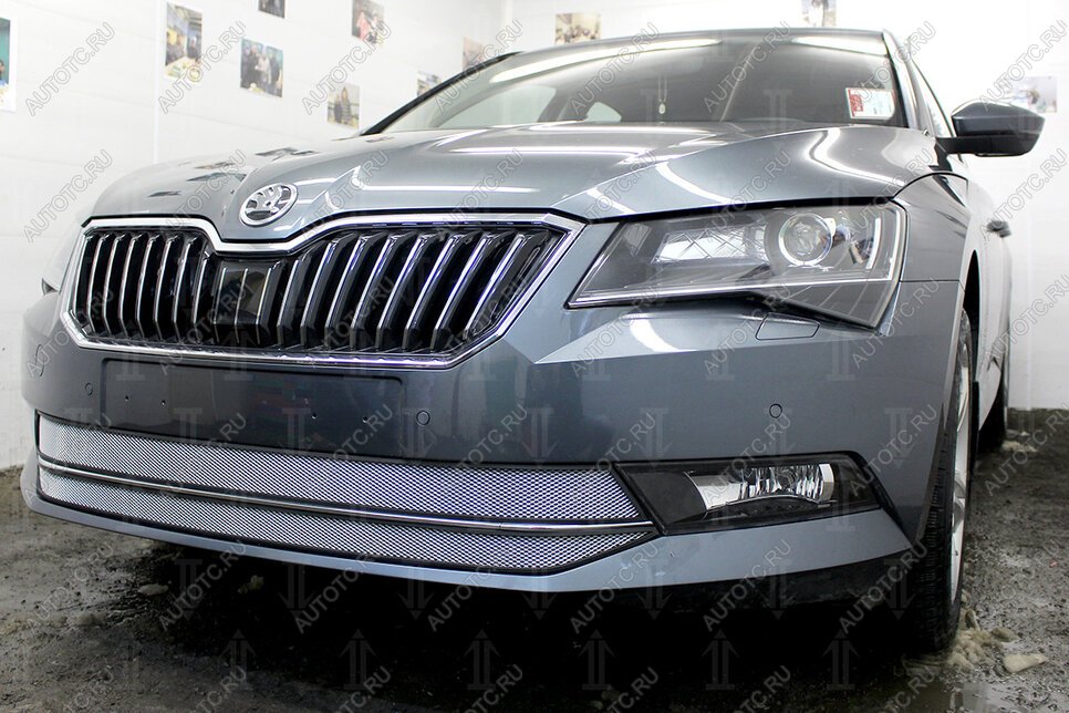 5 799 р. Защита радиатора (2 части) Стрелка11 Стандарт  Skoda Superb ( B8 (3V),  B8 (3V5)) (2015-2019) лифтбэк дорестайлинг, универсал дорестайлинг (хром)  с доставкой в г. Владивосток