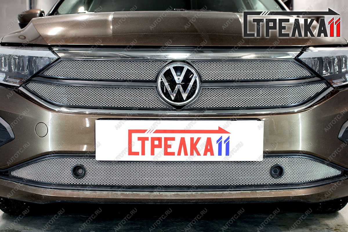 3 179 р. Защита радиатора (низ) Стрелка11 Стандарт  Volkswagen Polo  Mk6 (2020-2022) лифтбек (хром)  с доставкой в г. Владивосток