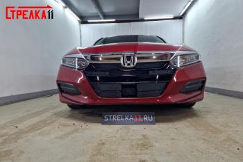 1 199 р. Зимняя заглушка решетки радиатора (низ 4 части) Стрелка11 Honda Accord CV (2019-2022) (черная)  с доставкой в г. Владивосток. Увеличить фотографию 2