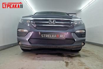 799 р. Зимняя заглушка решетки радиатора (низ) Стрелка11 Honda Pilot YF6 дорестайлинг (2016-2019) (черная)  с доставкой в г. Владивосток. Увеличить фотографию 2