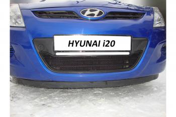 969 р. Зимняя заглушка решетки радиатора Стрелка11  Hyundai i20  PB (2008-2012) хэтчбэк дорестайлинг (черная)  с доставкой в г. Владивосток. Увеличить фотографию 2