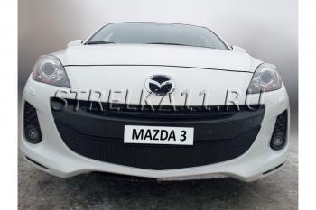 969 р. Зимняя заглушка решетки радиатора Стрелка11  Mazda 3/Axela  BL (2011-2013) рестайлинг седан, рестайлинг, хэтчбэк (черная)  с доставкой в г. Владивосток. Увеличить фотографию 1