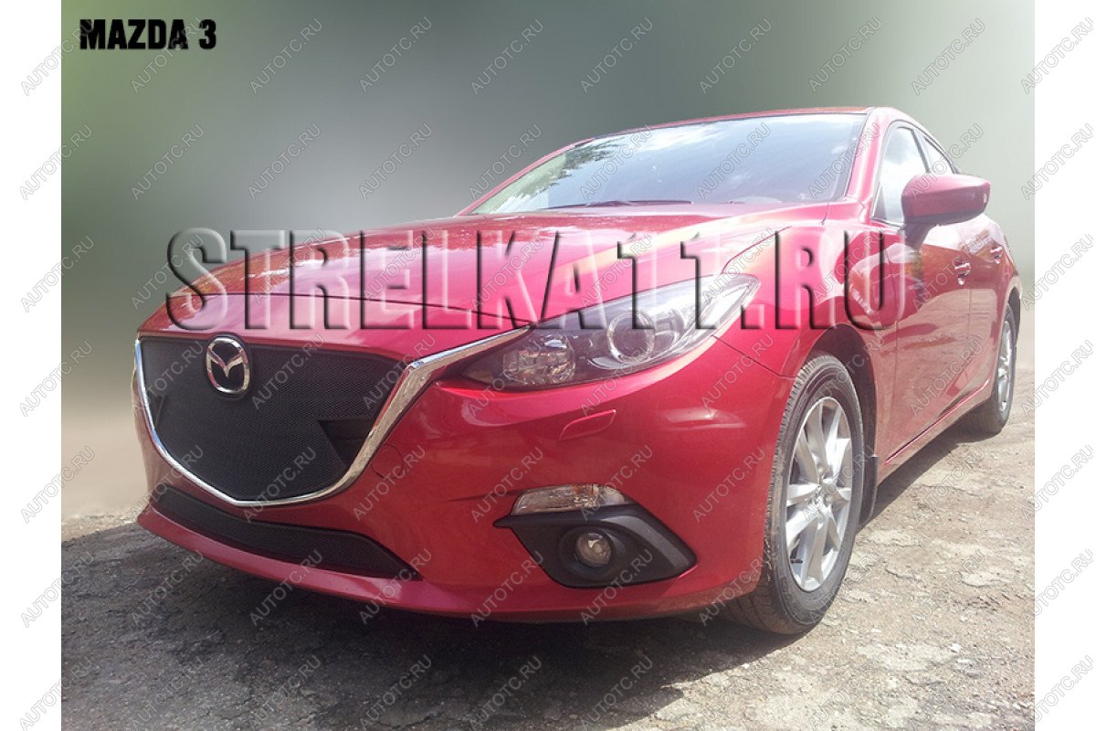 799 р. Зимняя заглушка решетки радиатора (верх) Стрелка11 Mazda 3/Axela BM дорестайлинг, хэтчбэк (2013-2016) (черная)  с доставкой в г. Владивосток