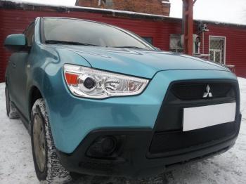 799 р. Зимняя заглушка решетки радиатора (верх, 2 части) Стрелка11  Mitsubishi ASX (2010-2012) дорестайлинг (черная)  с доставкой в г. Владивосток. Увеличить фотографию 2