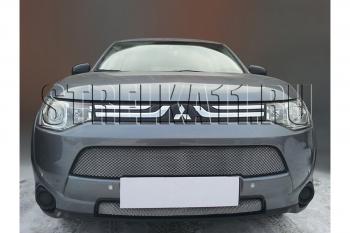 799 р. Зимняя заглушка решетки радиатора (верх) Стрелка11  Mitsubishi Outlander  GF (2012-2016) дорестайлинг, 1-ый рестайлинг (черная)  с доставкой в г. Владивосток. Увеличить фотографию 2