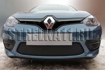 Зимняя заглушка решетки радиатора (верх, 2 детали) Стрелка11 Renault (Рено) Fluence (Флюэнс) (2012-2016) рестайлинг  (черная)