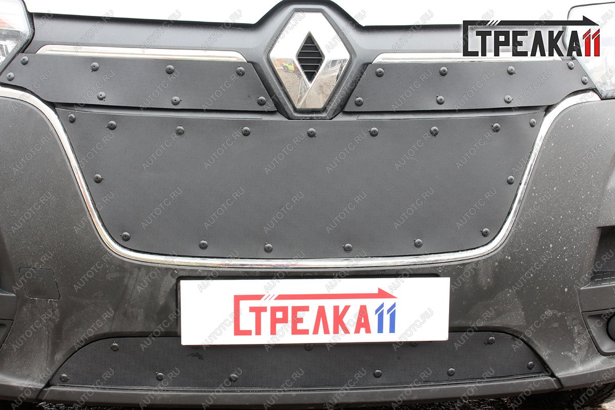 799 р. Зимняя заглушка решетки радиатора (верх, 2 части) Стрелка11  Renault Master  FV,JV (2019-2024) фургон 2-ой рестайлинг (черная)  с доставкой в г. Владивосток