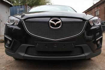 799 р. Зимняя заглушка решетки радиатора (с парктроником) PREMIUM Стрелка11  Mazda CX-5  KE (2011-2014) дорестайлинг (черная)  с доставкой в г. Владивосток. Увеличить фотографию 2