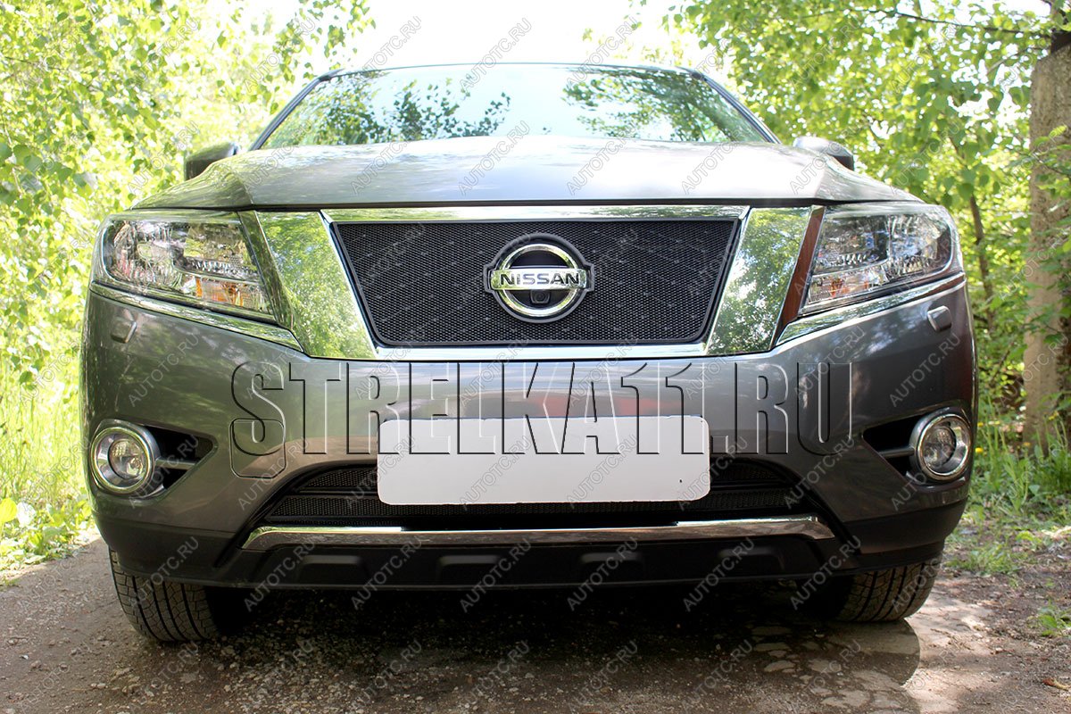 8 649 р. Защита радиатора (низ 2 части) Стрелка11 PREMIUM  Nissan Pathfinder  R52 (2012-2017) дорестайлинг (черная)  с доставкой в г. Владивосток