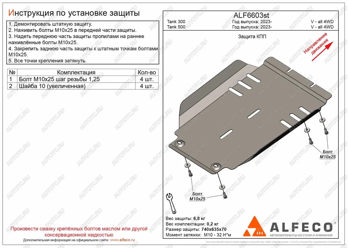 2 969 р. Защита КПП (V-all 4WD) ALFECO  Tank 300 (2020-2024) (сталь 2 мм)  с доставкой в г. Владивосток