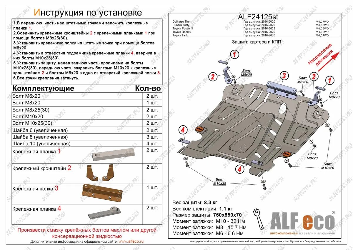 4 949 р. Защита картера и КПП (V-1,5 FWD) ALFECO  Toyota Tank (2016-2024) (сталь 2 мм)  с доставкой в г. Владивосток