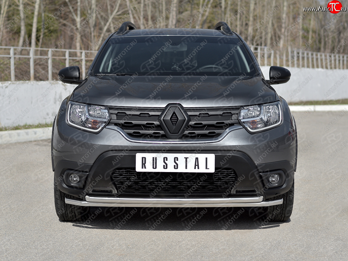 17 849 р. Защита переднего бампера (2 трубы Ø42 мм, нержавейка) SLITKOFF Renault Duster HM (2020-2024)  с доставкой в г. Владивосток