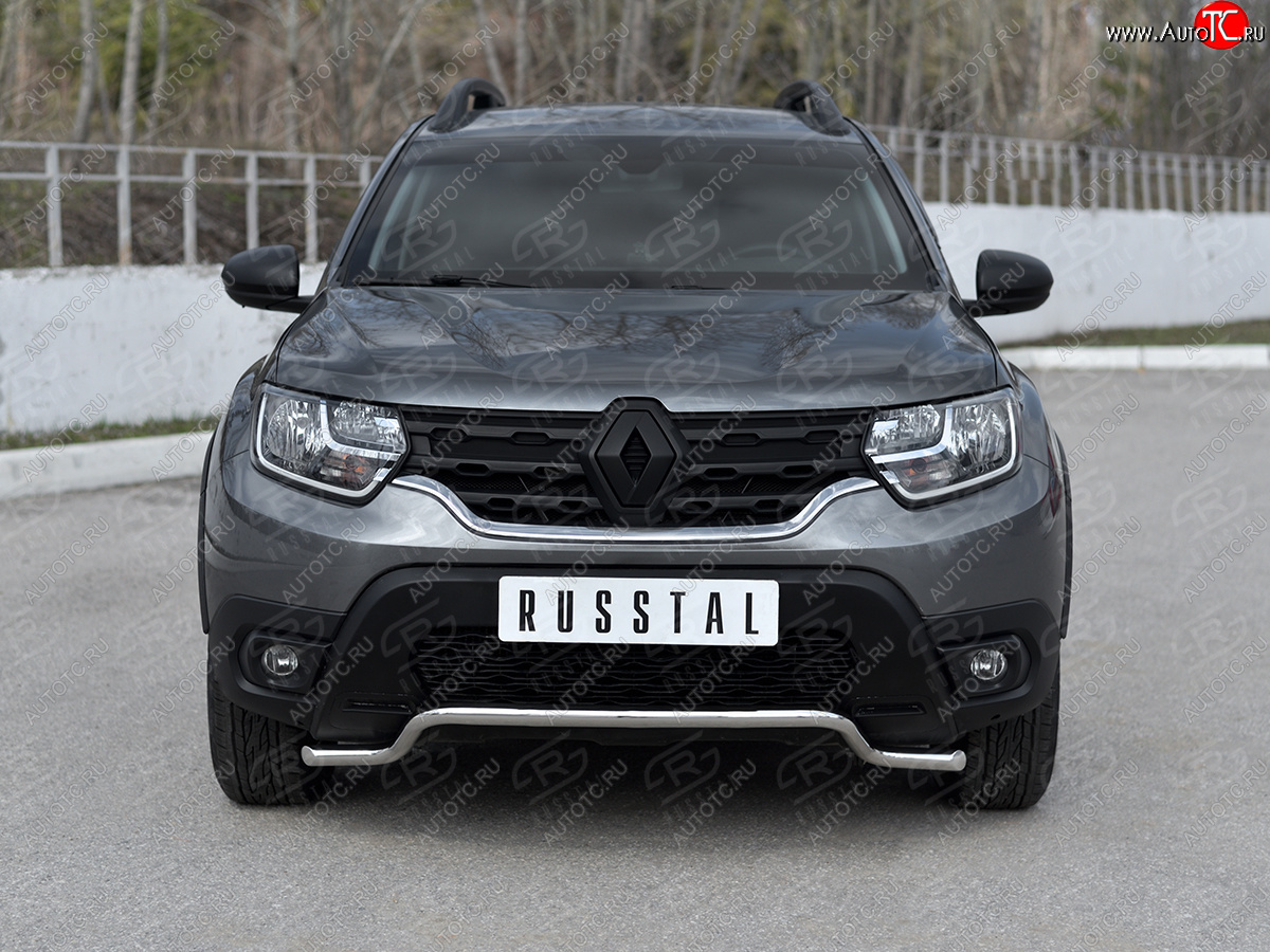 12 999 р. Защита переднего бампера (Ø42 мм волна, нержавейка) SLITKOFF Renault Duster HM (2020-2024)  с доставкой в г. Владивосток