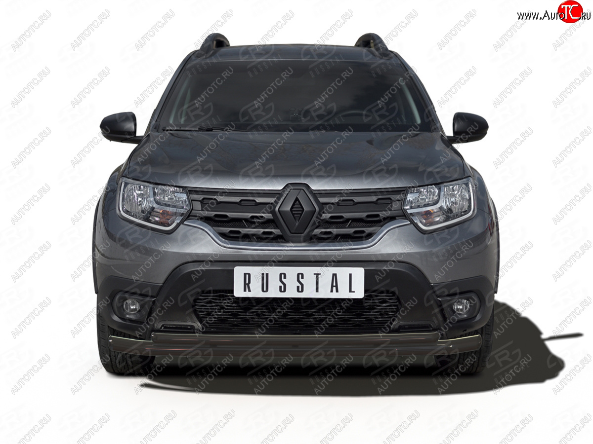 12 399 р. Защита переднего бампера (2 трубы Ø63 и 42 мм, окрашенная) SLITKOFF Renault Duster HM (2020-2024) (черный муар)  с доставкой в г. Владивосток