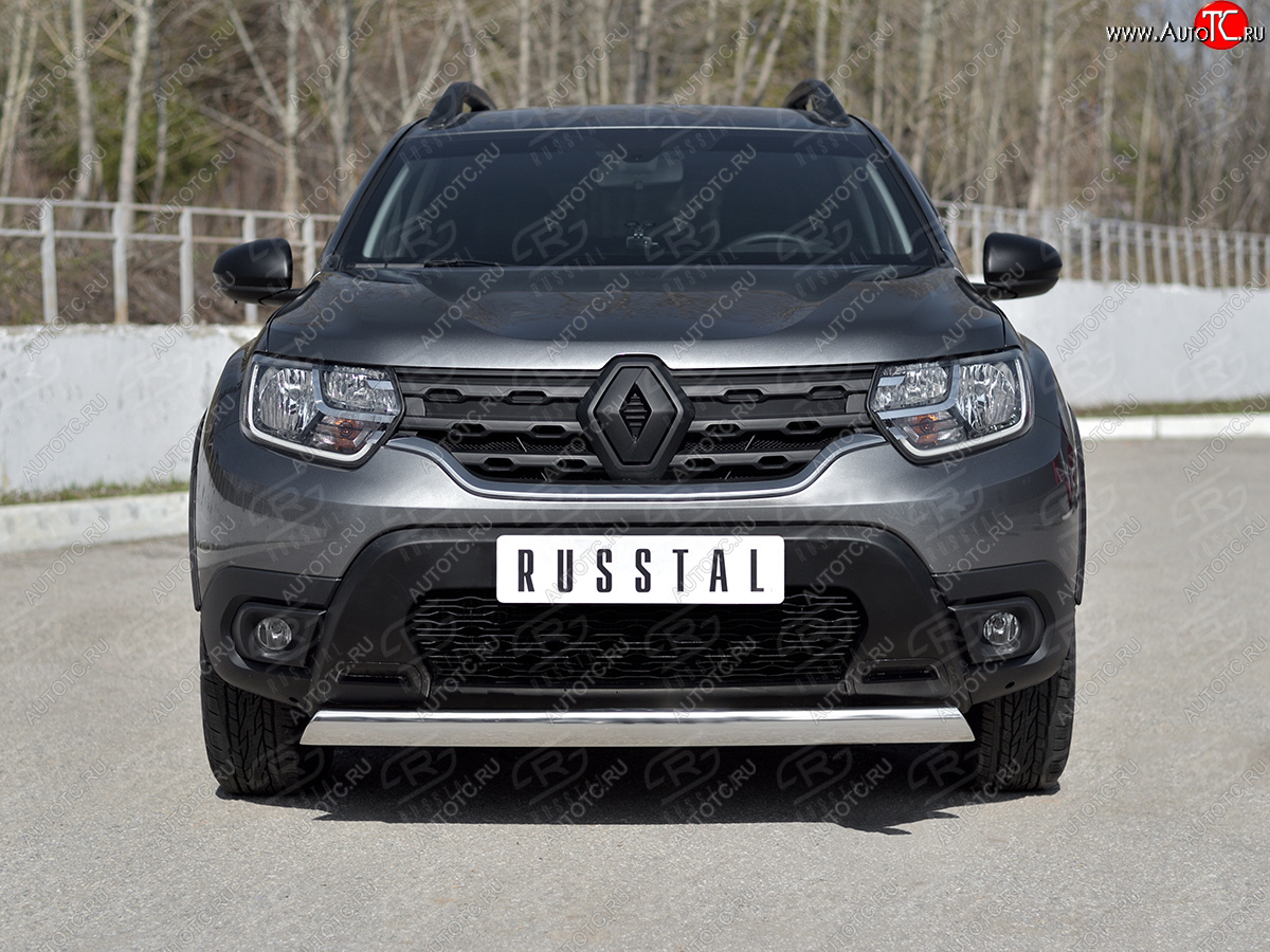 14 599 р. Защита переднего бампера (Ø75х42 мм, нержавейка) Russtal Renault Duster HM (2020-2024)  с доставкой в г. Владивосток