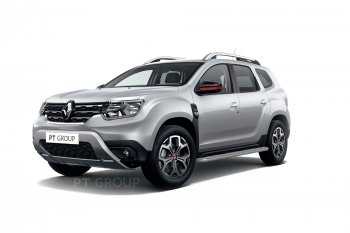 11 999 р. Порожки для ног Petroil Tuning (Ø51 с алюминиевой площадкой) Renault Duster HM (2020-2024) (Цвет: серебристый (Искра))  с доставкой в г. Владивосток. Увеличить фотографию 2