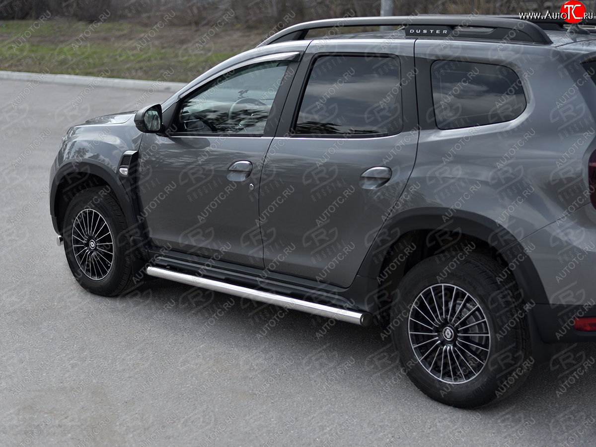 17 999 р. Защита порогов (Ø63 мм, нержавейка) SLITKOFF  Renault Duster  HM (2020-2024) (с пластиковыми заглушками на торцах, полированная нержавейка)  с доставкой в г. Владивосток