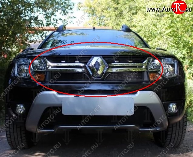 1 469 р. Сетка в решетку радиатора Russtal  Renault Duster  HS (2015-2021) рестайлинг (черная)  с доставкой в г. Владивосток