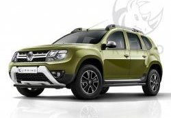 8 449 р. Защита переднего бампера (Ø63 мм, окрашенная) SLITKOFF  Renault Duster  HS (2015-2021) рестайлинг (черный)  с доставкой в г. Владивосток. Увеличить фотографию 1