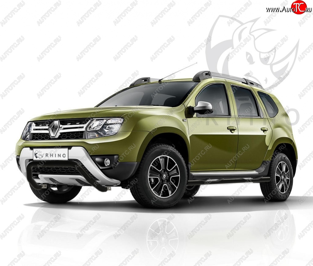 10 199 р. Защита переднего бампера (Ø63 мм волна, окрашенная) SLITKOFF Renault Duster HS рестайлинг (2015-2021) (черный муар)  с доставкой в г. Владивосток