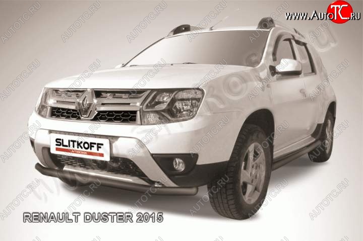 7 499 р. Защита переднего бампер Slitkoff  Renault Duster  HS (2015-2021) рестайлинг (Цвет: серебристый)  с доставкой в г. Владивосток