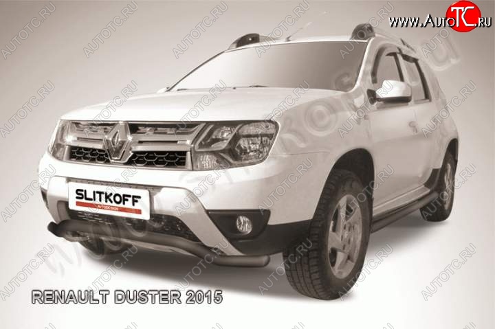 8 949 р. Защита переднего бампер (сталь окрашенная, волна 57 мм) Slitkoff Renault Duster HS рестайлинг (2015-2021) (Цвет: серебристый)  с доставкой в г. Владивосток