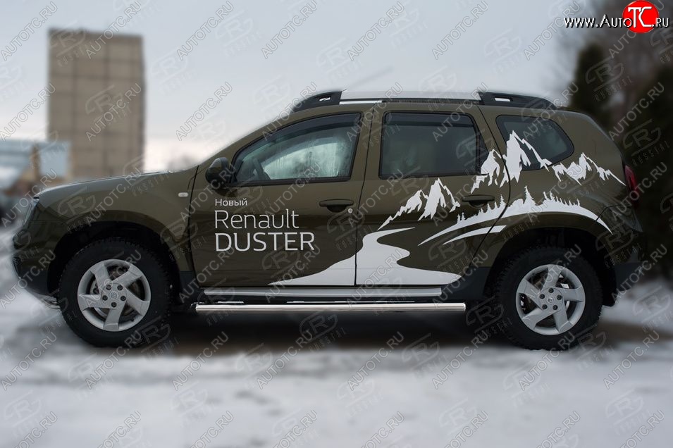 5 899 р. Защита порогов из круглой трубы диаметром 63 мм Russtal v23  Renault Duster  HS (2015-2021) рестайлинг (Сталь с полимерным покрытием. Цвет: серебристый)  с доставкой в г. Владивосток