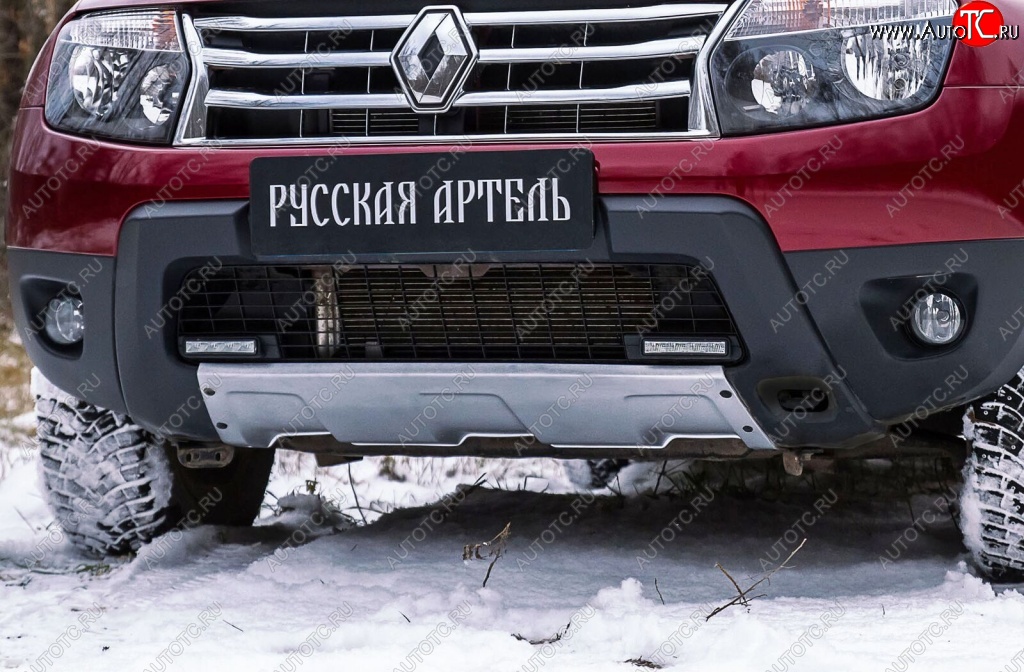 3 399 р. Накладка переднего бампера RA Renault Duster HS дорестайлинг (2010-2015) (Поверхность шагрень (серый металлик))  с доставкой в г. Владивосток