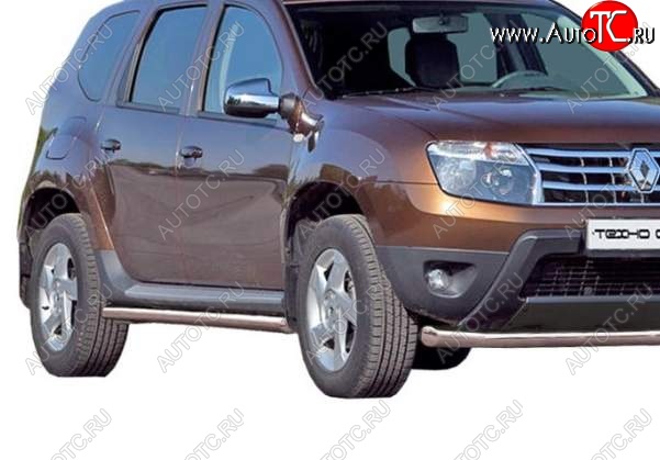 7 999 р. Защита порогов ТехноСфера (Техно Сфера) (Сталь с покрытием, 63.5 mm) Renault Duster HS дорестайлинг (2010-2015) (цвет: Серебристый)  с доставкой в г. Владивосток