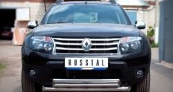 16 299 р. Защита переднего бампера (2 трубыØ63 и 42 мм, нержавейка) SLITKOFF  Renault Duster  HS (2010-2015) дорестайлинг  с доставкой в г. Владивосток. Увеличить фотографию 1