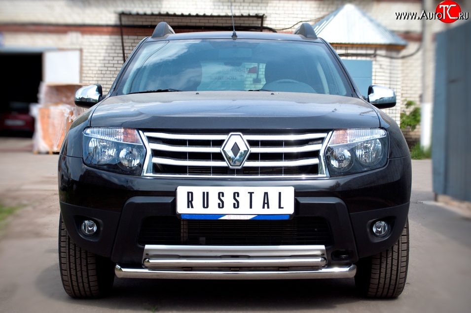 16 299 р. Защита переднего бампера (2 трубыØ63 и 42 мм, нержавейка) SLITKOFF  Renault Duster  HS (2010-2015) дорестайлинг  с доставкой в г. Владивосток