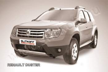 6 849 р. Защита переднего бампер Slitkoff  Renault Duster  HS (2010-2015) дорестайлинг (Цвет: серебристый)  с доставкой в г. Владивосток. Увеличить фотографию 1