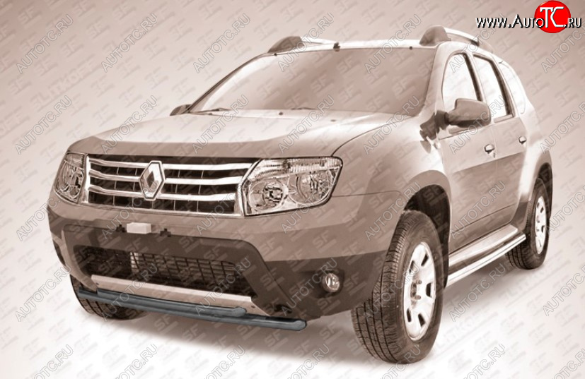 7 999 р. Защита переднего бампера Slitkoff (Ø 42+Ø 42, двойная).  Renault Duster  HS (2010-2015) дорестайлинг (Сталь с полимерным покрытием. Цвет: черный)  с доставкой в г. Владивосток