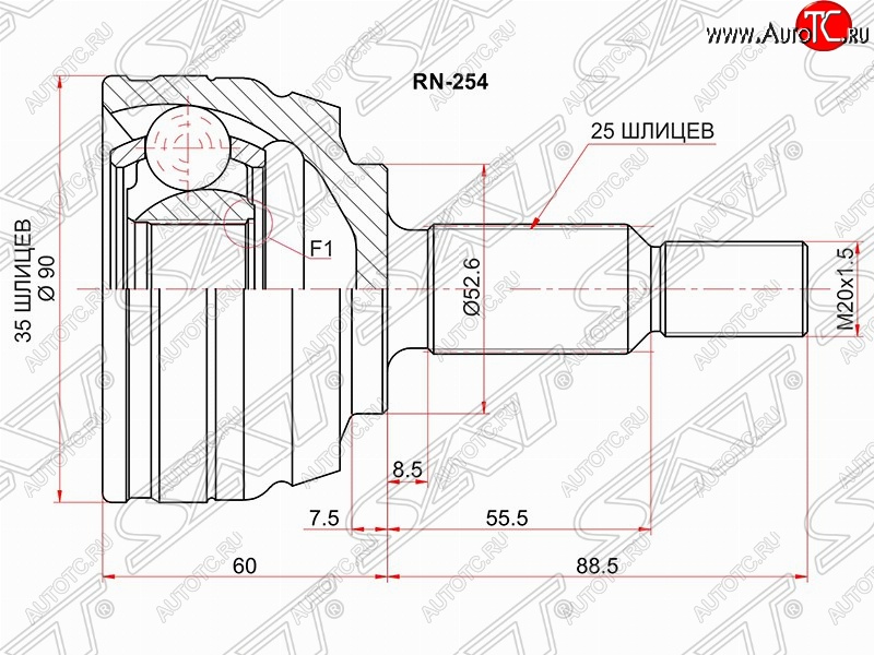 2 899 р. Шрус (наружный) 4WD SAT (35*25*52.6 мм)  Renault Duster  HS (2010-2015) дорестайлинг  с доставкой в г. Владивосток