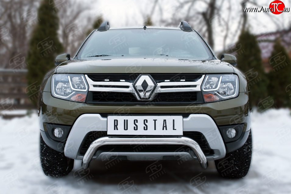 13 349 р. Защита переднего бампера (Ø63 мм волна, нержавейка) SLITKOFF Renault Duster HS рестайлинг (2015-2021)  с доставкой в г. Владивосток