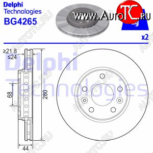 4 999 р. Передний тормозной диск на DELPHI (Ø280 мм, вентилируемый) Renault Laguna X91 лифтбэк рестайлинг (2011-2016)  с доставкой в г. Владивосток