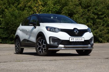 22 349 р. Защита переднего бампера двойная из труб d63/63 мм Petroil Tuning Renault Kaptur дорестайлинг (2016-2020) (Нержавеющая полированная сталь)  с доставкой в г. Владивосток. Увеличить фотографию 2