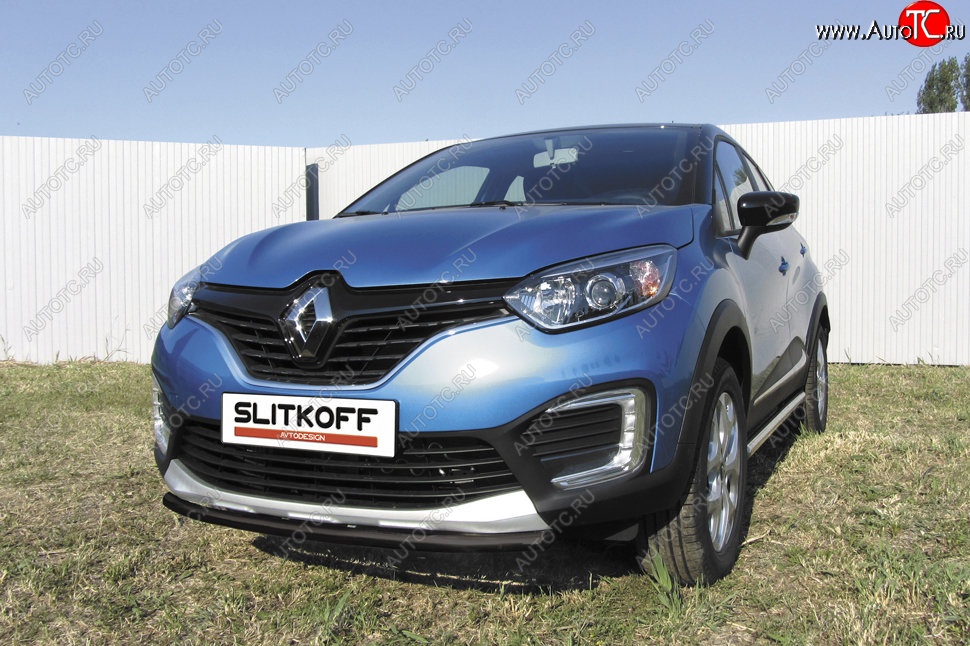 7 599 р. Защита переднего бампера из трубы d42 Slitkoff Renault Kaptur дорестайлинг (2016-2020) (Цвет: серебристый)  с доставкой в г. Владивосток