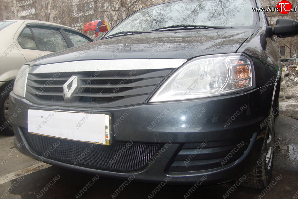 2 199 р. Защитная сетка на бампер Russtal (черная) Renault Logan 1 дорестайлинг (2004-2010)  с доставкой в г. Владивосток