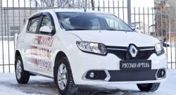 1 129 р. Зимняя заглушка решетки переднего бампера РА Renault Sandero (B8) дорестайлинг (2014-2018)  с доставкой в г. Владивосток. Увеличить фотографию 3