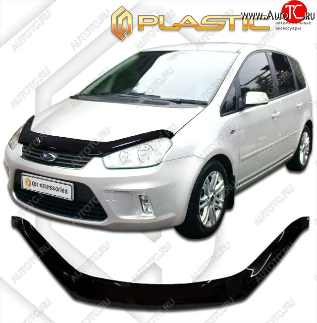 2 199 р. Дефлектор капота (exclusive) CA-Plastic  Ford C-max  Mk1 (2007-2010) рестайлинг (Classic чёрный, Без надписи)  с доставкой в г. Владивосток